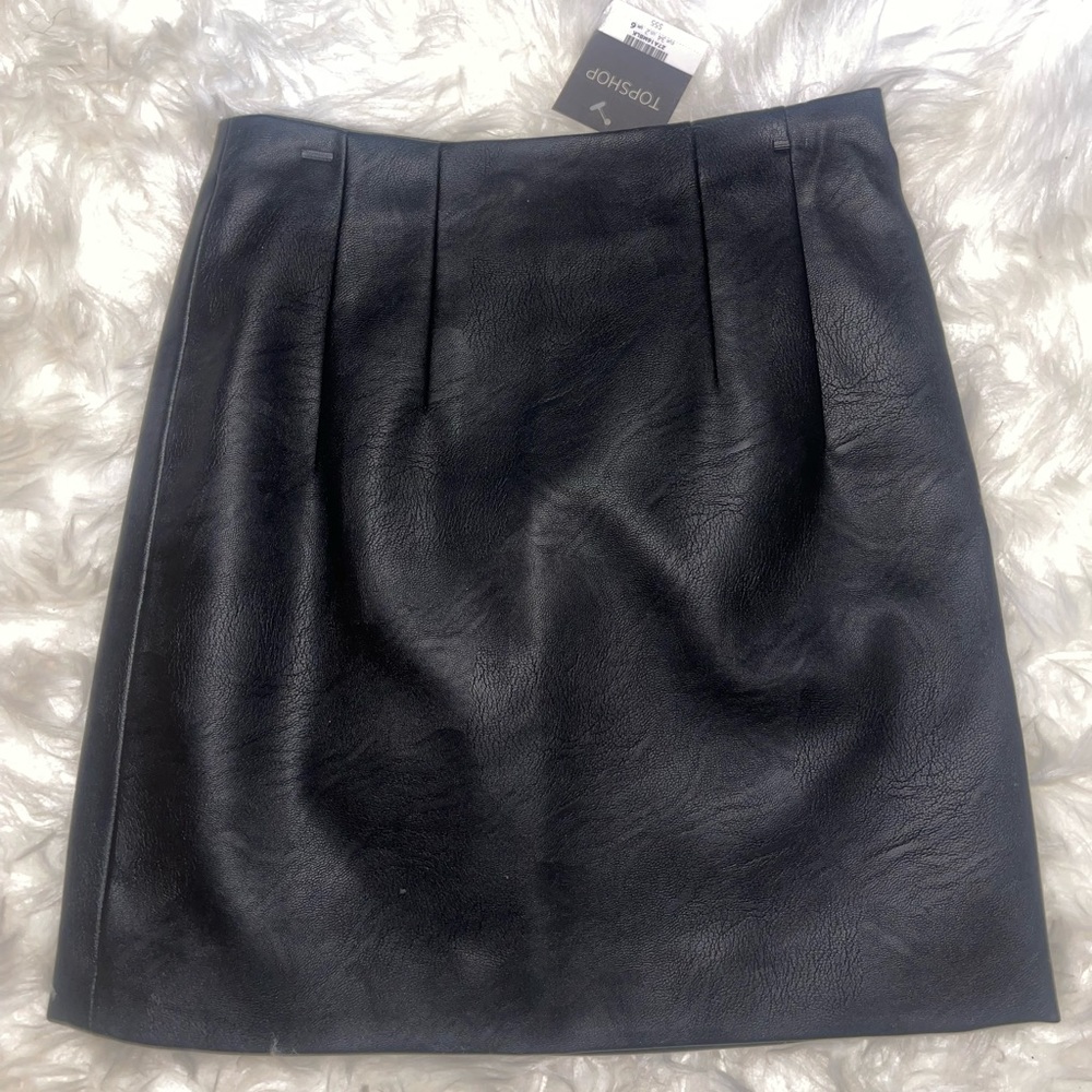 NWT TOPSHOP Black Faux Leather Mini-Skirt